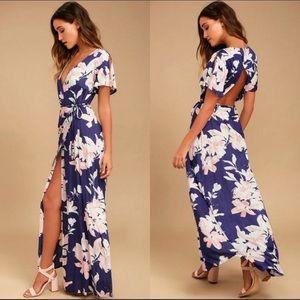 LuLu’s Azalea Regalia Floral Open Back Long Maxi Wrap Dress XS